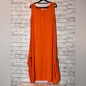 Kaktus Orange Asymmetrical Sundress Crew‎ Neck Sleeveless boho with cinch sides